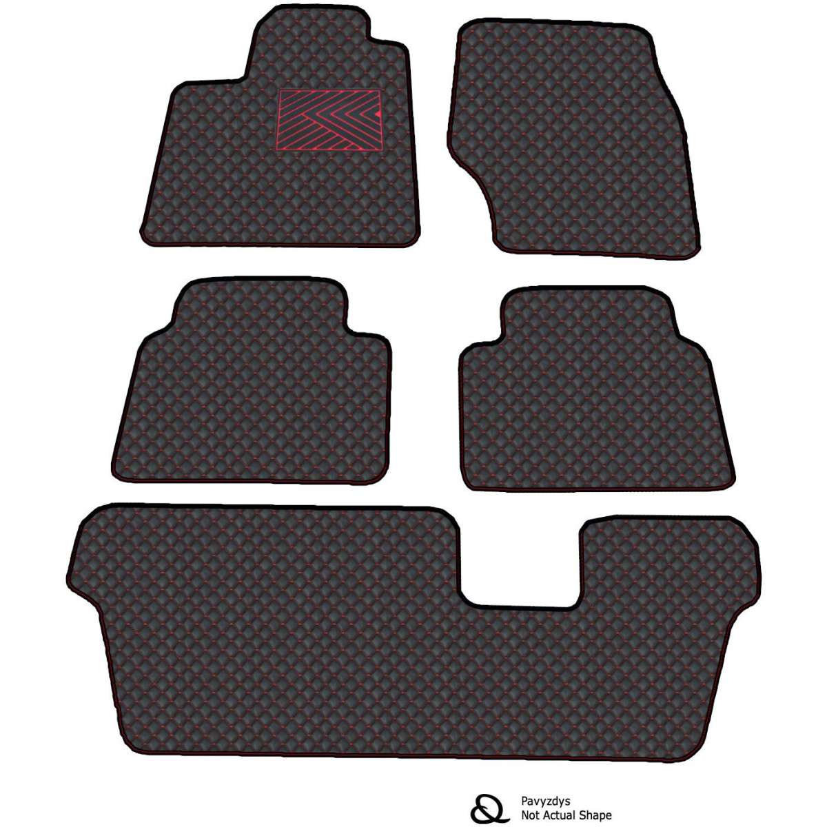 Fußmatten aus Kunstleder QuiltyMats NISSAN NV200 seit 2014 (7v., I, II und III eilės) (Schwarz / rote nähte)