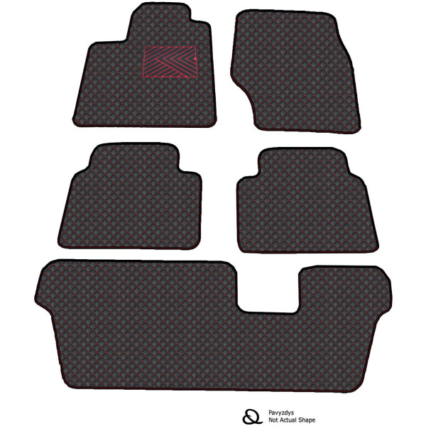 Fußmatten aus Kunstleder QuiltyMats NISSAN NV200 seit 2014 (7v., I, II und III eilės) (Schwarz / rote nähte)