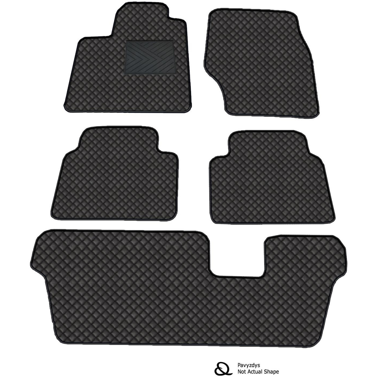 Fußmatten aus Kunstleder QuiltyMats VOLVO XC90 2002-2014 (7v., I, II und III eilės) (Schwarz / schwarze nähte)
