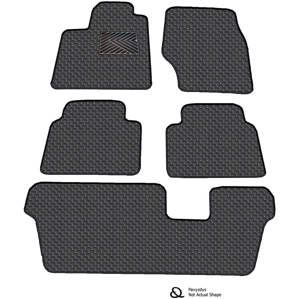 Fußmatten aus Kunstleder QuiltyMats VOLVO XC90 2002-2014 (7v., I, II und III eilės) (Schwarz / graue nähte)
