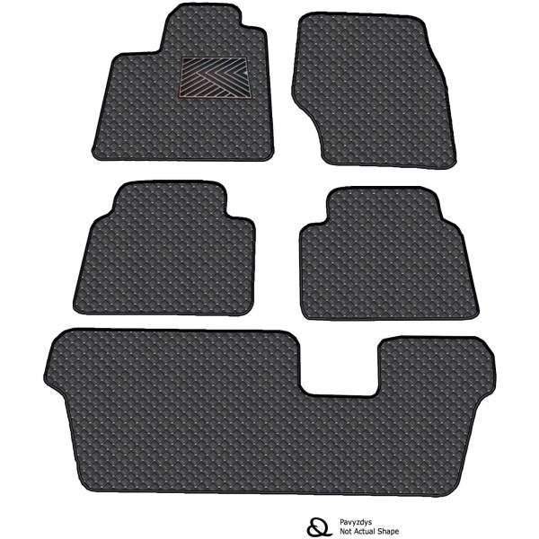 Fußmatten aus Kunstleder QuiltyMats VOLVO XC90 2002-2014 (7v., I, II und III eilės) (Schwarz / graue nähte)