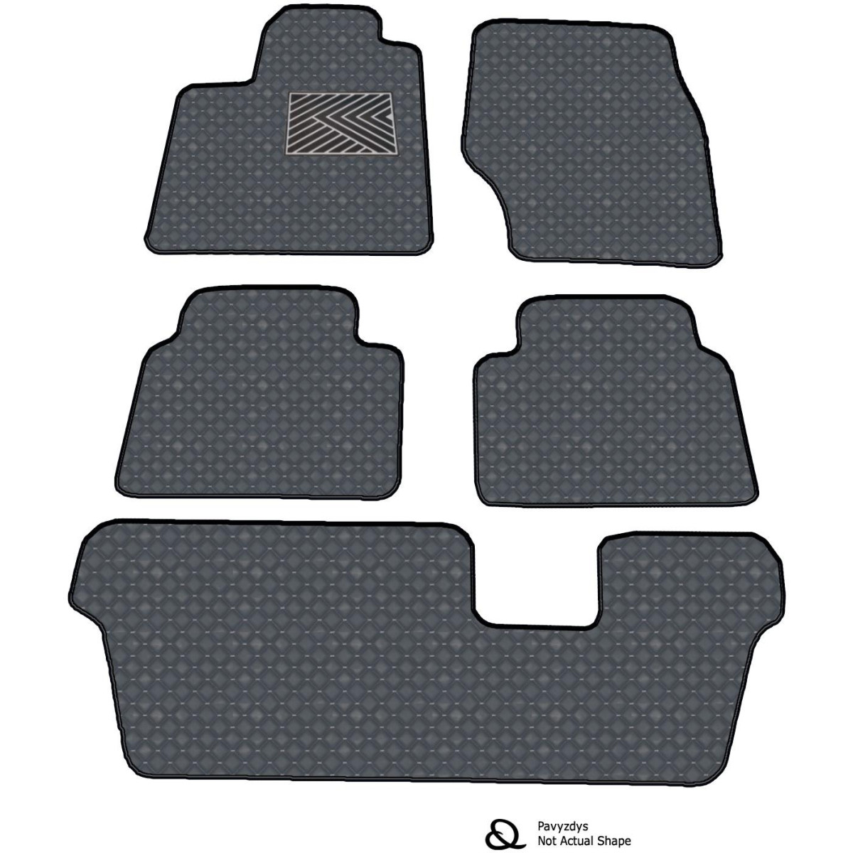 Fußmatten aus Kunstleder QuiltyMats VOLVO XC90 2002-2014 (7v., I, II und III eilės) (Grau / graue nähte)