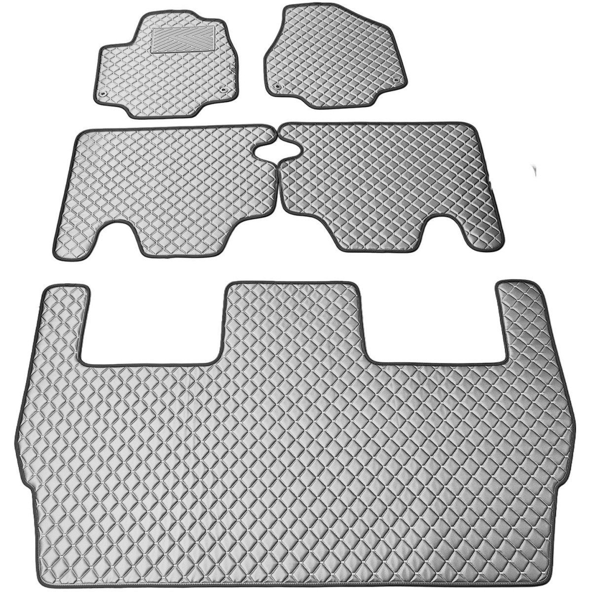 Fußmatten aus Kunstleder QuiltyMats CHRYSLER PACIFICA seit 2016 (I, II und III eilės, 5 Stk.) (Grau / graue nähte)