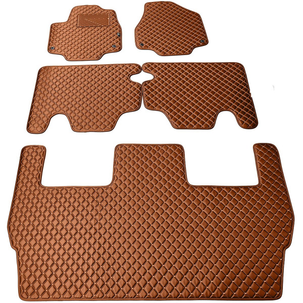 Fußmatten aus Kunstleder QuiltyMats CHRYSLER PACIFICA seit 2016 (I, II und III eilės, 5 Stk.) (Braun / braune nähte)
