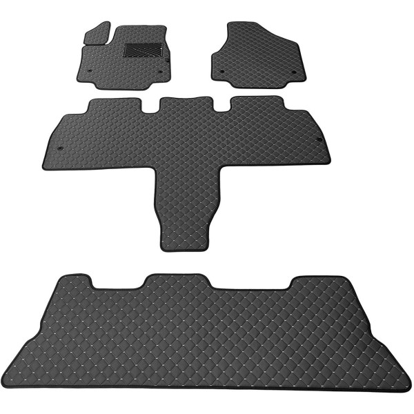 Fußmatten aus Kunstleder QuiltyMats CHRYSLER PACIFICA seit 2021 (I, II und III eilės, Hibridas) (Schwarz / graue nähte)