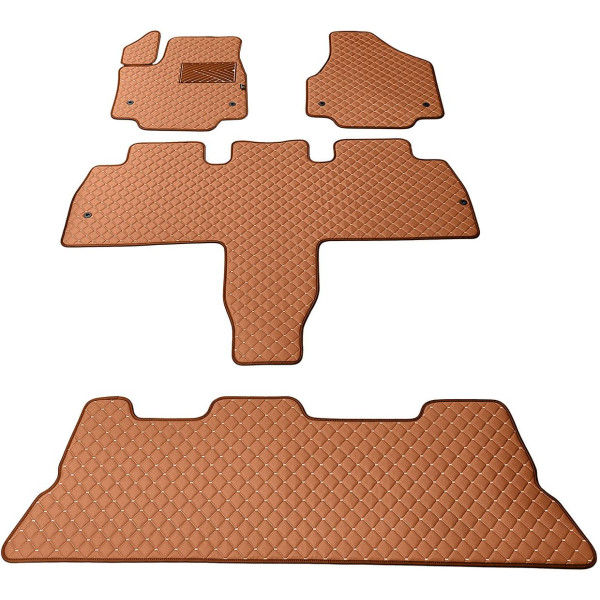 Fußmatten aus Kunstleder QuiltyMats CHRYSLER PACIFICA seit 2021 (I, II und III eilės, Hibridas) (Braun / braune nähte)