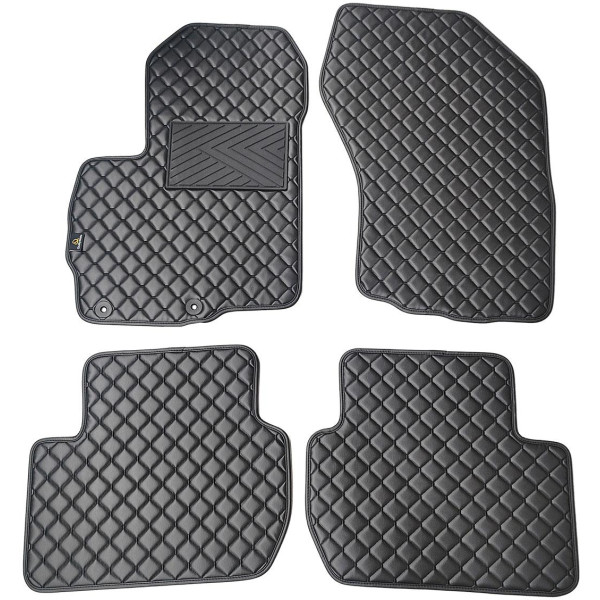 Fußmatten aus Kunstleder QuiltyMats CITROEN C-CROSSER 2007-2012 (Schwarz / schwarze nähte)