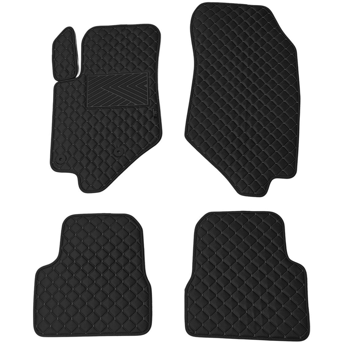 Fußmatten aus Kunstleder QuiltyMats CITROEN DS3 CROSSBACK 2018-2022 (Schwarz / schwarze nähte)