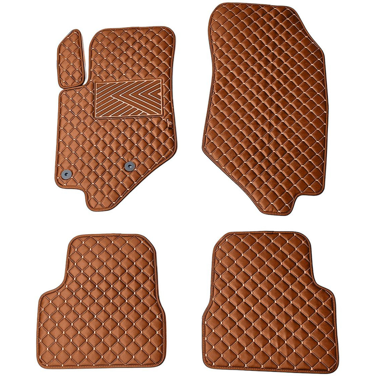Fußmatten aus Kunstleder QuiltyMats CITROEN DS3 CROSSBACK 2018-2022 (Braun / braune nähte)