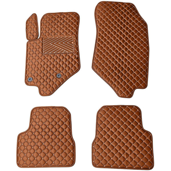 Fußmatten aus Kunstleder QuiltyMats CITROEN DS3 CROSSBACK 2018-2022 (Braun / braune nähte)