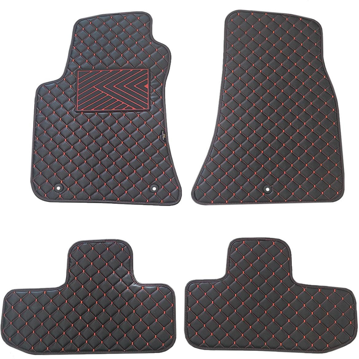Fußmatten aus Kunstleder QuiltyMats DODGE CHALLENGER 2008-2023 (Schwarz / rote nähte)