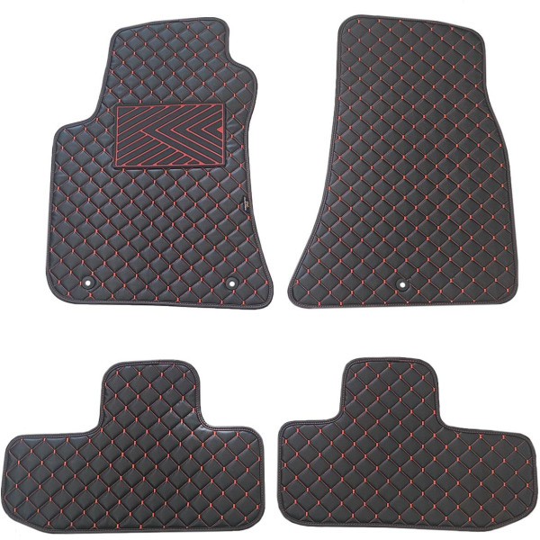 Fußmatten aus Kunstleder QuiltyMats DODGE CHALLENGER 2008-2023 (Schwarz / rote nähte)