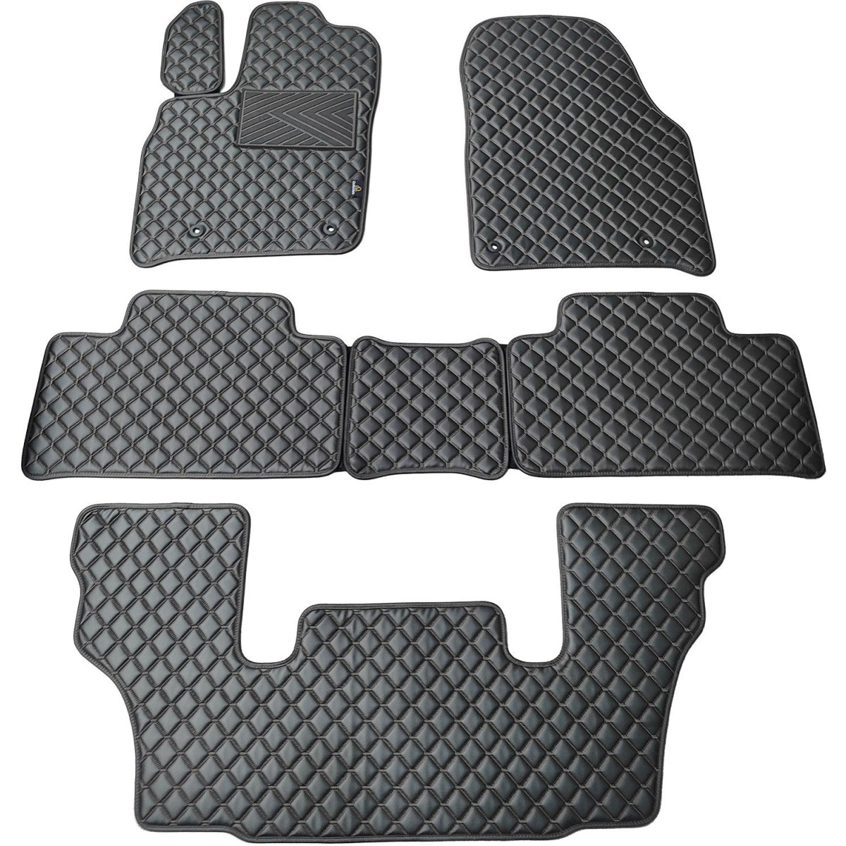 Fußmatten aus Kunstleder QuiltyMats DODGE DURANGO seit 2011 (I, II und III eilės 6v.) (Schwarz / schwarze nähte)