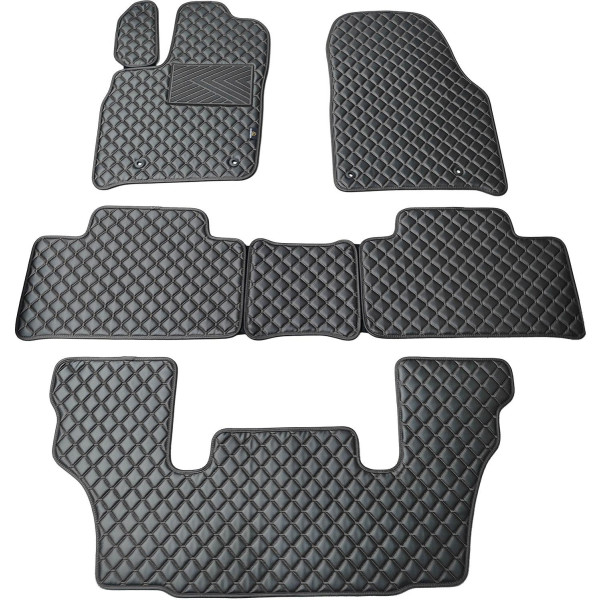 Fußmatten aus Kunstleder QuiltyMats DODGE DURANGO seit 2011 (I, II und III eilės 6v.) (Schwarz / schwarze nähte)
