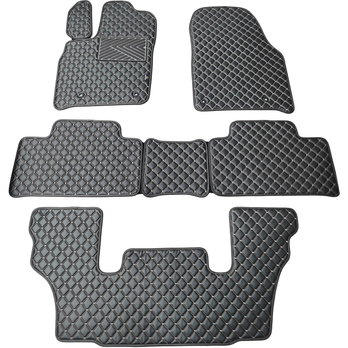 Fußmatten aus Kunstleder QuiltyMats DODGE DURANGO seit 2011 (I, II und III eilės 6v.) (Schwarz / graue nähte)