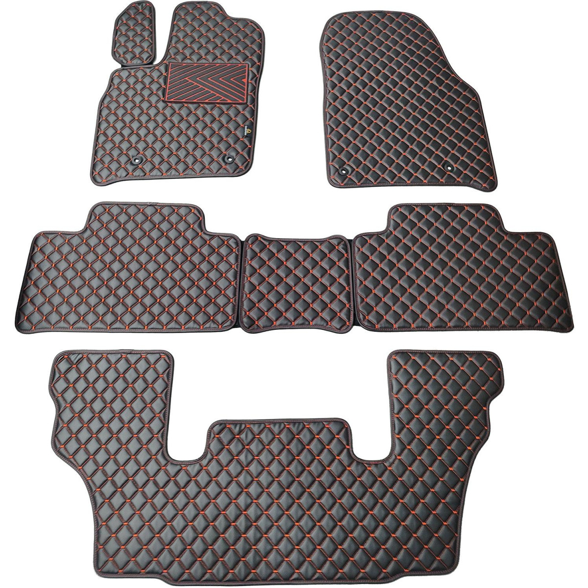 Fußmatten aus Kunstleder QuiltyMats DODGE DURANGO seit 2011 (I, II und III eilės 6v.) (Schwarz / rote nähte)