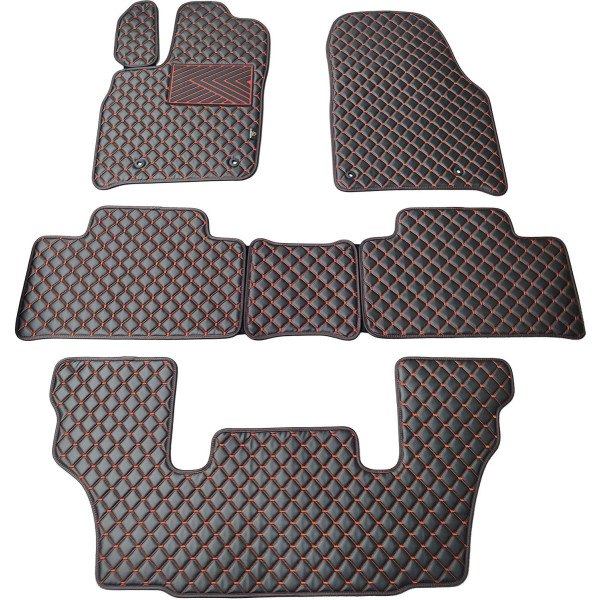 Fußmatten aus Kunstleder QuiltyMats DODGE DURANGO seit 2011 (I, II und III eilės 6v.) (Schwarz / rote nähte)