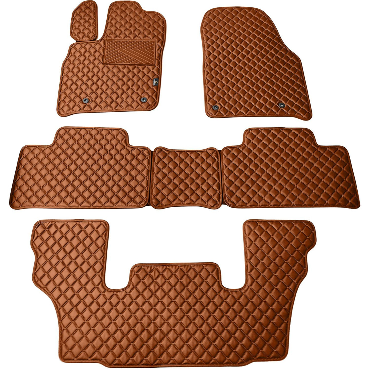 Fußmatten aus Kunstleder QuiltyMats DODGE DURANGO seit 2011 (I, II und III eilės 6v.) (Braun / braune nähte)