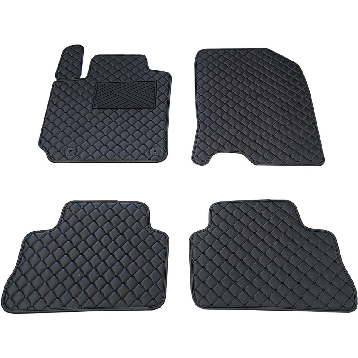 Fußmatten aus Kunstleder QuiltyMats HYUNDAI KONA 2017-2023 (Schwarz / schwarze nähte)