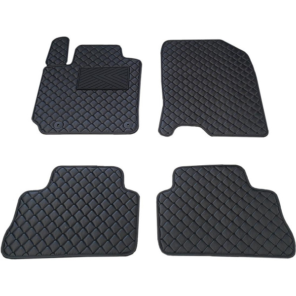 Fußmatten aus Kunstleder QuiltyMats HYUNDAI KONA 2017-2023 (Schwarz / schwarze nähte)