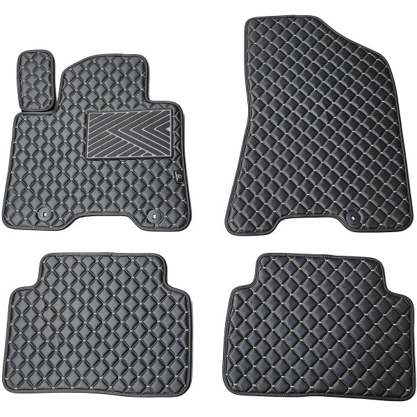 Fußmatten aus Kunstleder QuiltyMats HYUNDAI TUCSON 2015-2021 (3 karta TL) (Schwarz / graue nähte)