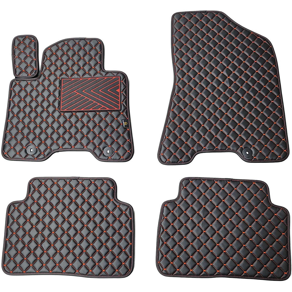 Fußmatten aus Kunstleder QuiltyMats HYUNDAI TUCSON 2015-2021 (3 karta TL) (Schwarz / rote nähte)