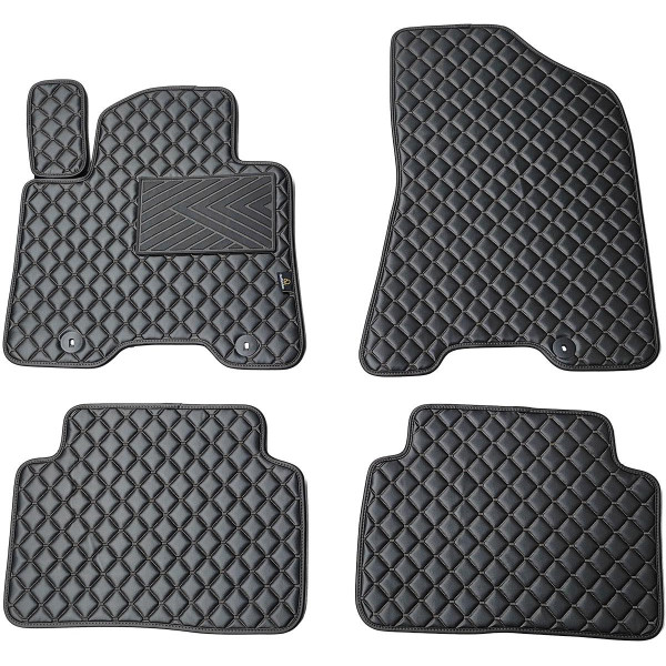 Fußmatten aus Kunstleder QuiltyMats HYUNDAI TUCSON 2015-2021 (TL) (Schwarz / schwarze nähte)