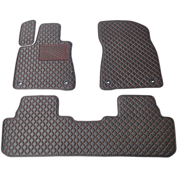 Fußmatten aus Kunstleder QuiltyMats LEXUS RX 2015-2022 (Schwarz / rote nähte)