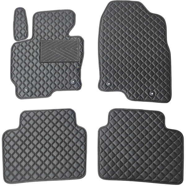 Fußmatten aus Kunstleder QuiltyMats MAZDA CX-5 2012-2016 (Schwarz / schwarze nähte)