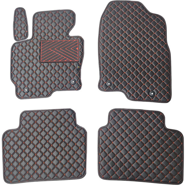 Fußmatten aus Kunstleder QuiltyMats MAZDA CX-5 2012-2016 (Schwarz / rote nähte)