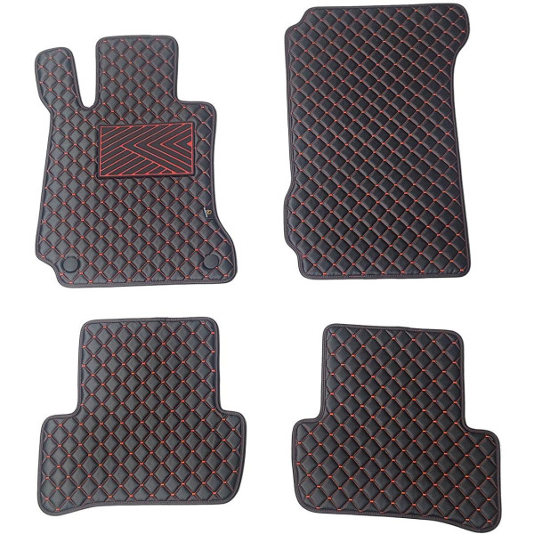 Fußmatten aus Kunstleder QuiltyMats MERCEDES-BENZ C-class W204 2007-2014 (Schwarz / rote nähte)