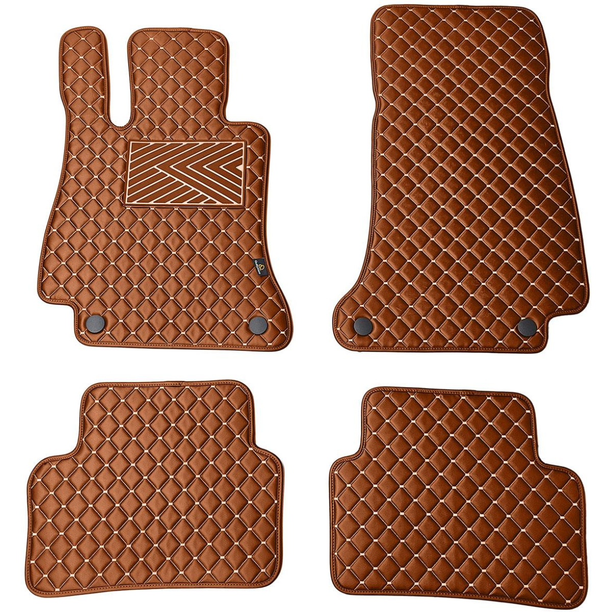 Fußmatten aus Kunstleder QuiltyMats MERCEDES-BENZ E-class W213 2016-2023 (Braun / braune nähte)
