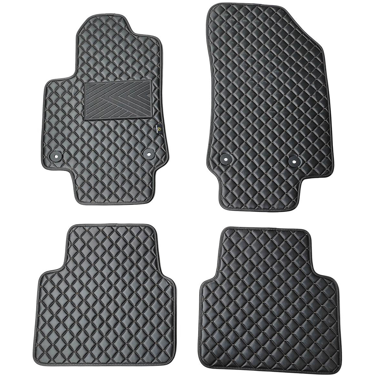 Fußmatten aus Kunstleder QuiltyMats OPEL CROSSLAND X 2017-2024 (Schwarz / schwarze nähte)