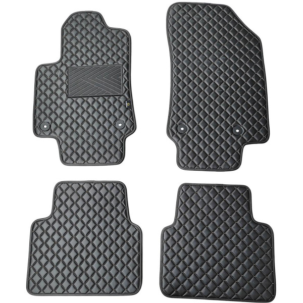 Fußmatten aus Kunstleder QuiltyMats OPEL CROSSLAND X 2017-2024 (Schwarz / schwarze nähte)