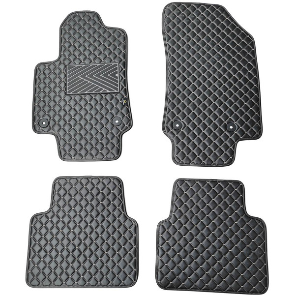 Fußmatten aus Kunstleder QuiltyMats OPEL CROSSLAND X 2017-2024 (Schwarz / graue nähte)