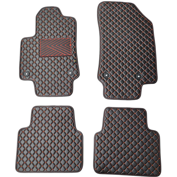 Fußmatten aus Kunstleder QuiltyMats OPEL CROSSLAND X 2017-2024 (Schwarz / rote nähte)