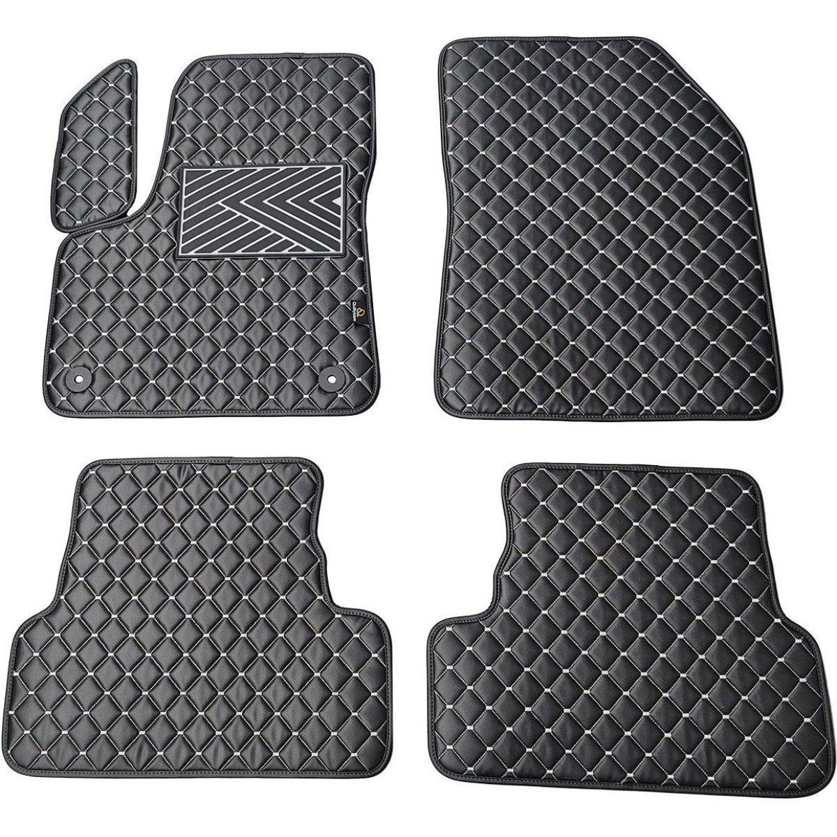 Fußmatten aus Kunstleder QuiltyMats PEUGEOT 3008 2017-2024 (Schwarz / graue nähte)