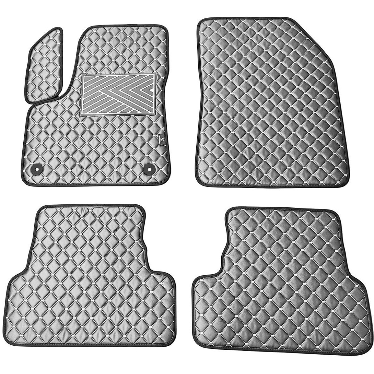 Fußmatten aus Kunstleder QuiltyMats PEUGEOT 3008 2017-2024 (Grau / graue nähte)