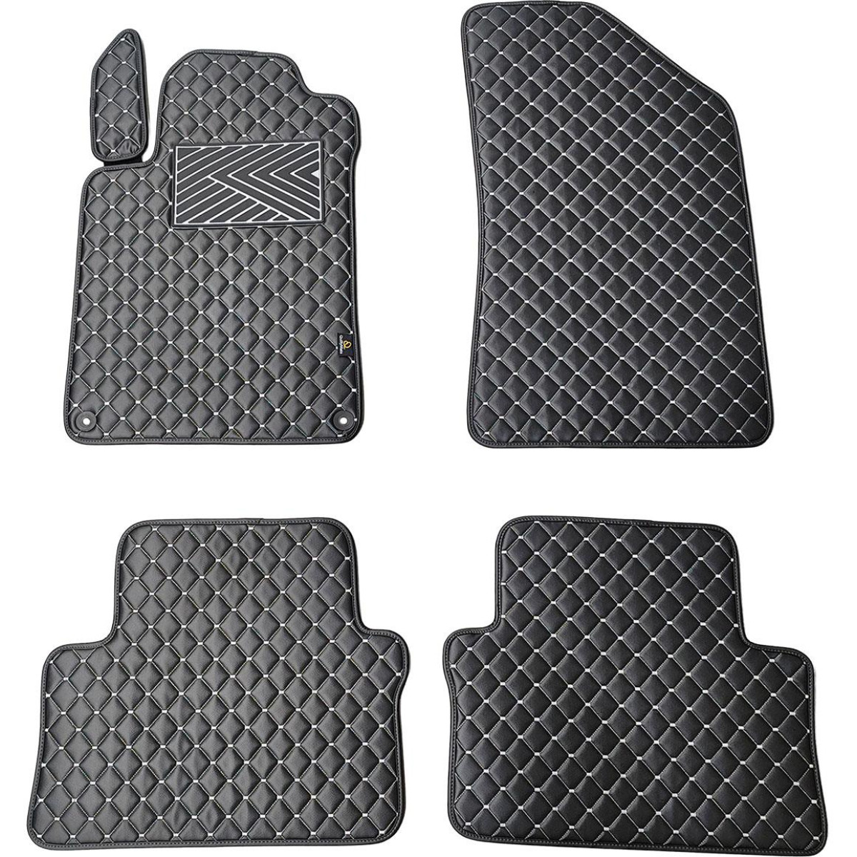 Fußmatten aus Kunstleder QuiltyMats PEUGEOT 508 2011-2018 (Schwarz / graue nähte)