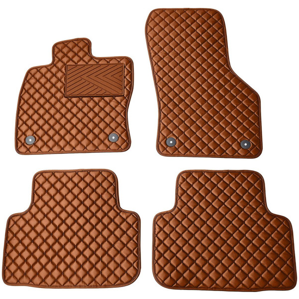 Fußmatten aus Kunstleder QuiltyMats SKODA OCTAVIA seit 2020 (Braun / braune nähte)
