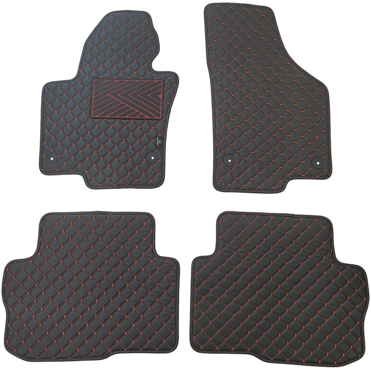 Fußmatten aus Kunstleder QuiltyMats SKODA SUPERB 2008-2015 (Schwarz / rote nähte)