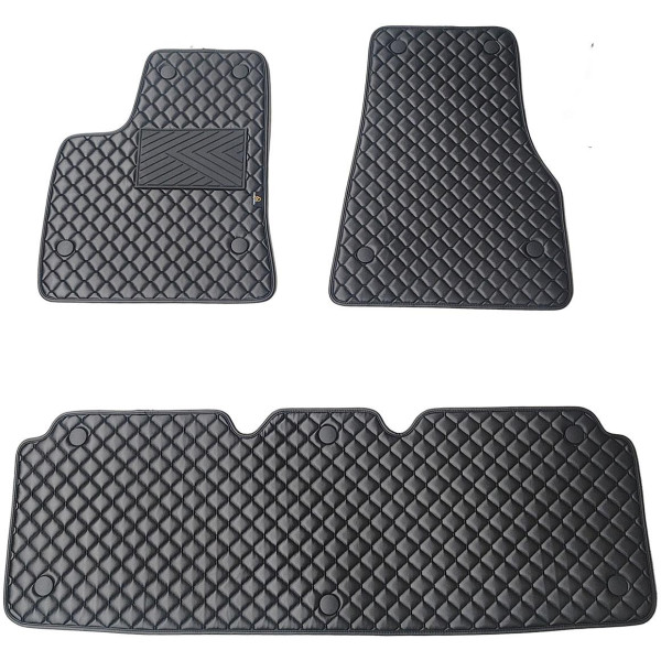 Fußmatten aus Kunstleder QuiltyMats TESLA MODEL S 2012-2026 (Schwarz / schwarze nähte)