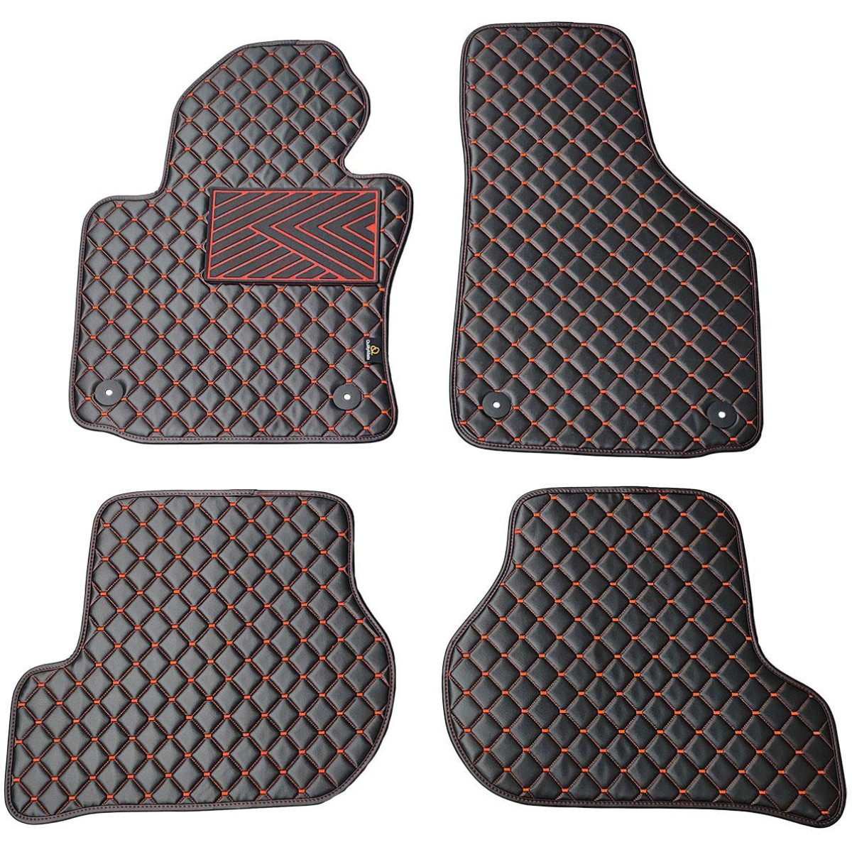 Fußmatten aus Kunstleder QuiltyMats VOLKSWAGEN GOLF 2003-2009 (Schwarz / rote nähte)