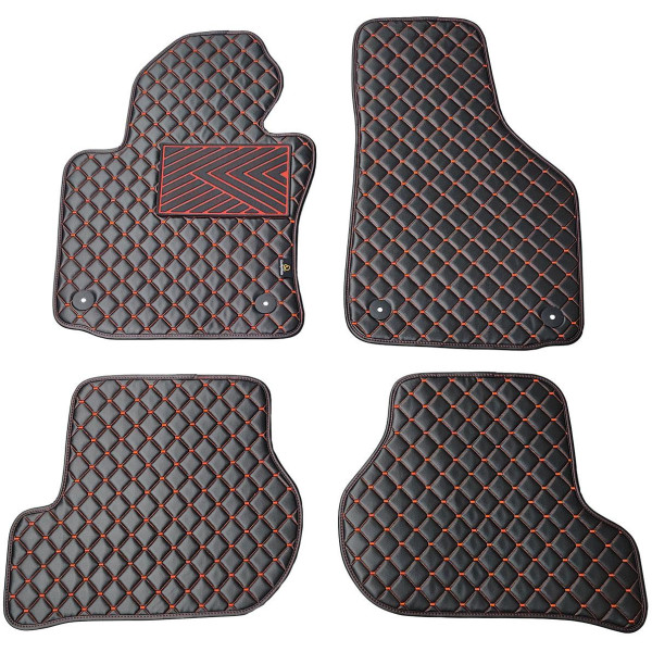 Fußmatten aus Kunstleder QuiltyMats VOLKSWAGEN GOLF 2003-2009 (Schwarz / rote nähte)