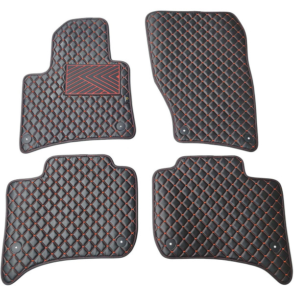 Fußmatten aus Kunstleder QuiltyMats VOLKSWAGEN TOUAREG 2010-2018 (Schwarz / rote nähte)