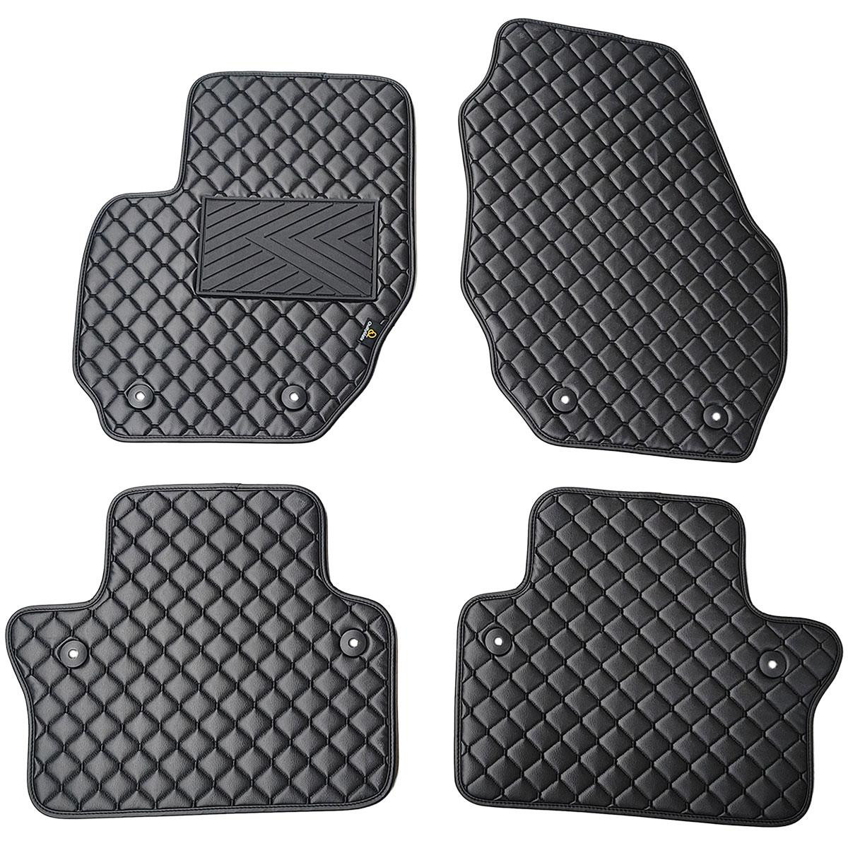 Fußmatten aus Kunstleder QuiltyMats VOLVO S80 2006-2016 (Schwarz / schwarze nähte)