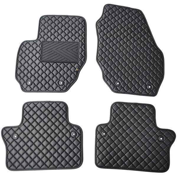Fußmatten aus Kunstleder QuiltyMats VOLVO S80 2006-2016 (Schwarz / schwarze nähte)