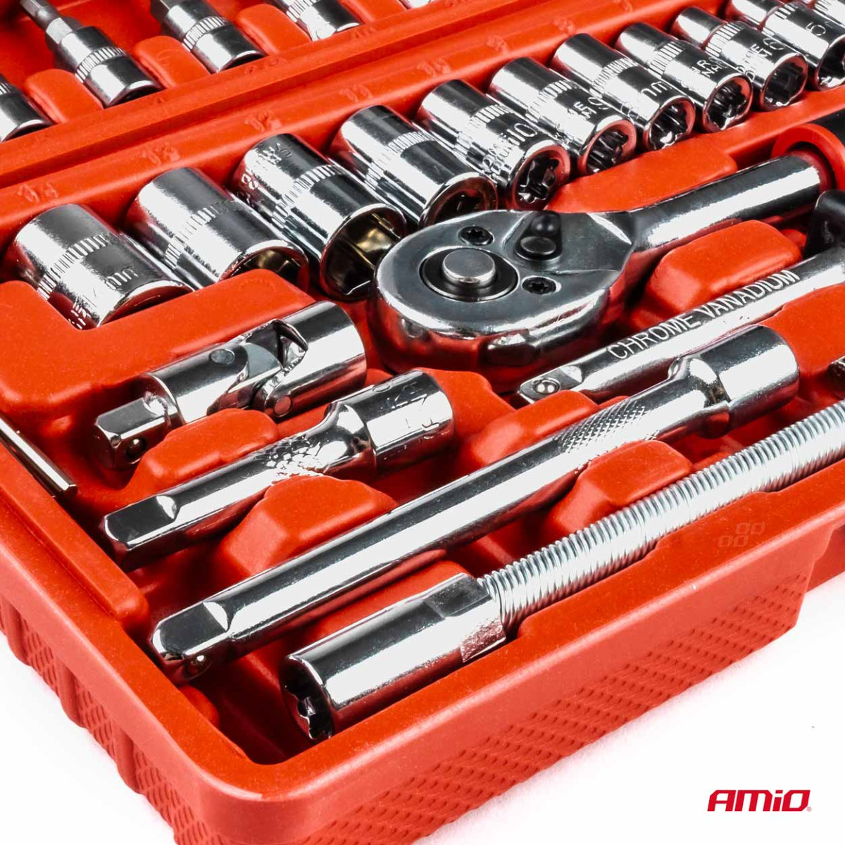 1/4"-Steckschlüssel- und Schraubenschlüsselsatz, 46-teilig, Cr-V, AMIO-03136