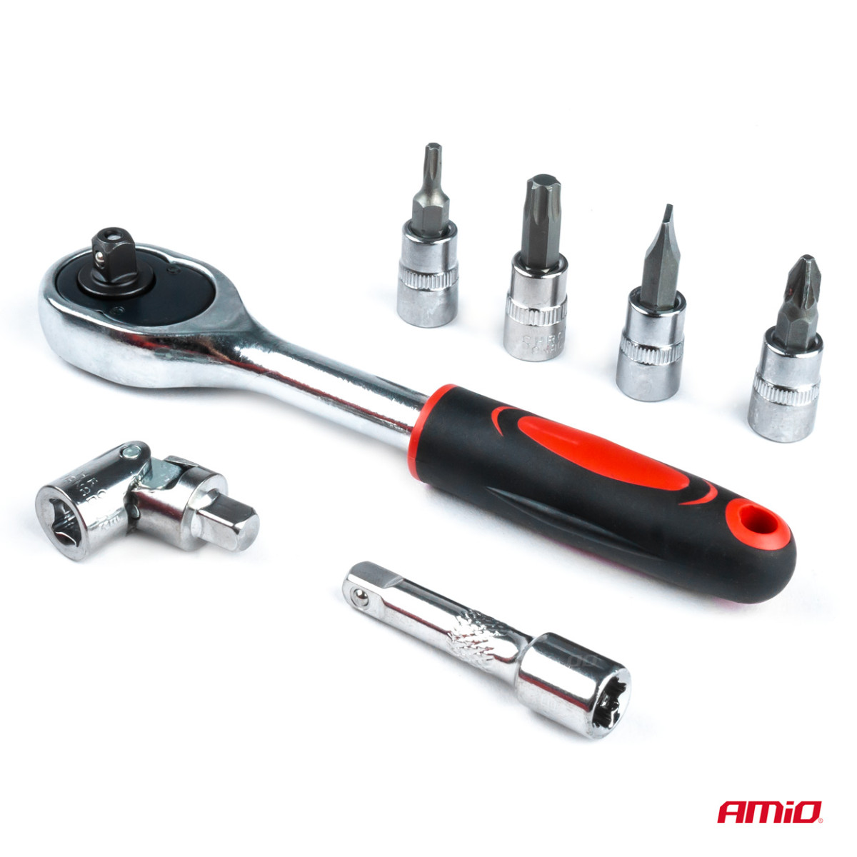 1/4"-Steckschlüssel- und Schraubenschlüsselsatz, 46-teilig, Cr-V, AMIO-03136