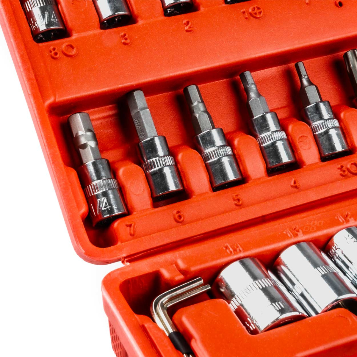 1/4"-Steckschlüssel- und Schraubenschlüsselsatz, 46-teilig, Cr-V, AMIO-03136